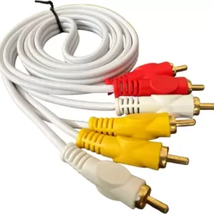 QICCT RCA Audio Video Cable 1.5 m 3 RCA Audio Video Cable  (Compatible with TV, Dish, Set top box, Home theaters, Amplifiers, Television, Black, White, One Cable)
