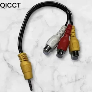 QICCT 3-in-1 Cable 0.15 m 3 RCA Female to 3.5mm Aux ( 15 cm ) Stereo Male Jack (Compatible with TV, LCD LED, Home theaters, amplifiers, coverters, Black, One Cable)