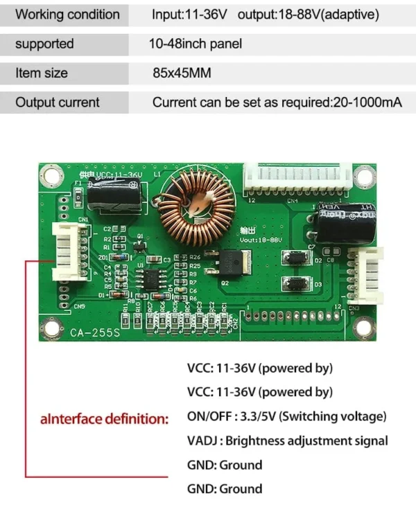 QICCT-CA-255S Single Coil Universal Backlight Inverter Board 10-48 Inch LED TV